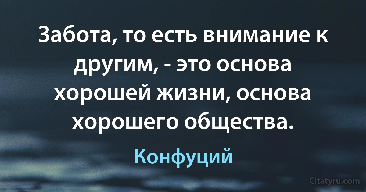 Забота, то есть внимание к другим, - это основа хорошей жизни, основа хорошего общества. (Конфуций)