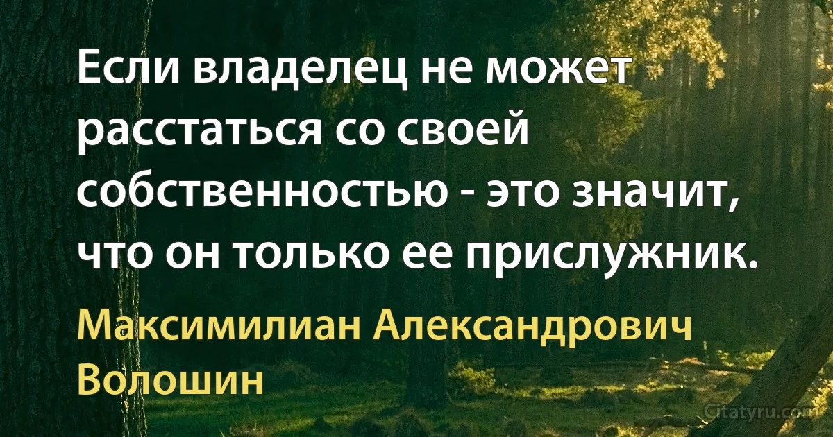 Если владелец не может расстаться со своей собственностью - это значит, что он только ее прислужник. (Максимилиан Александрович Волошин)