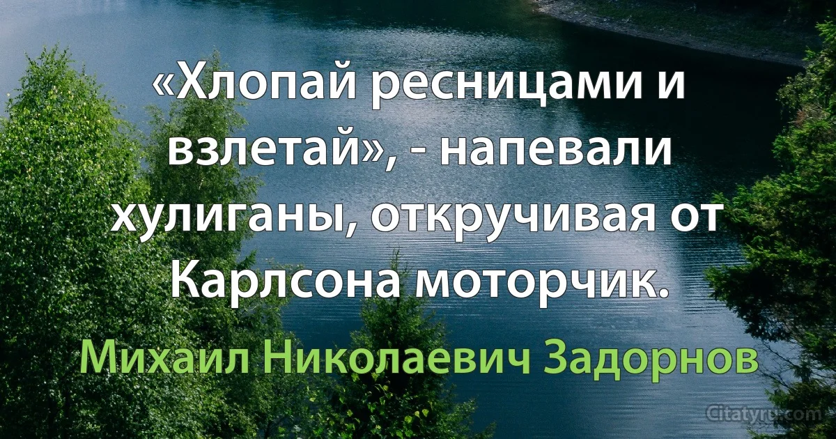 «Хлопай ресницами и взлетай», - напевали хулиганы, откручивая от Карлсона моторчик. (Михаил Николаевич Задорнов)