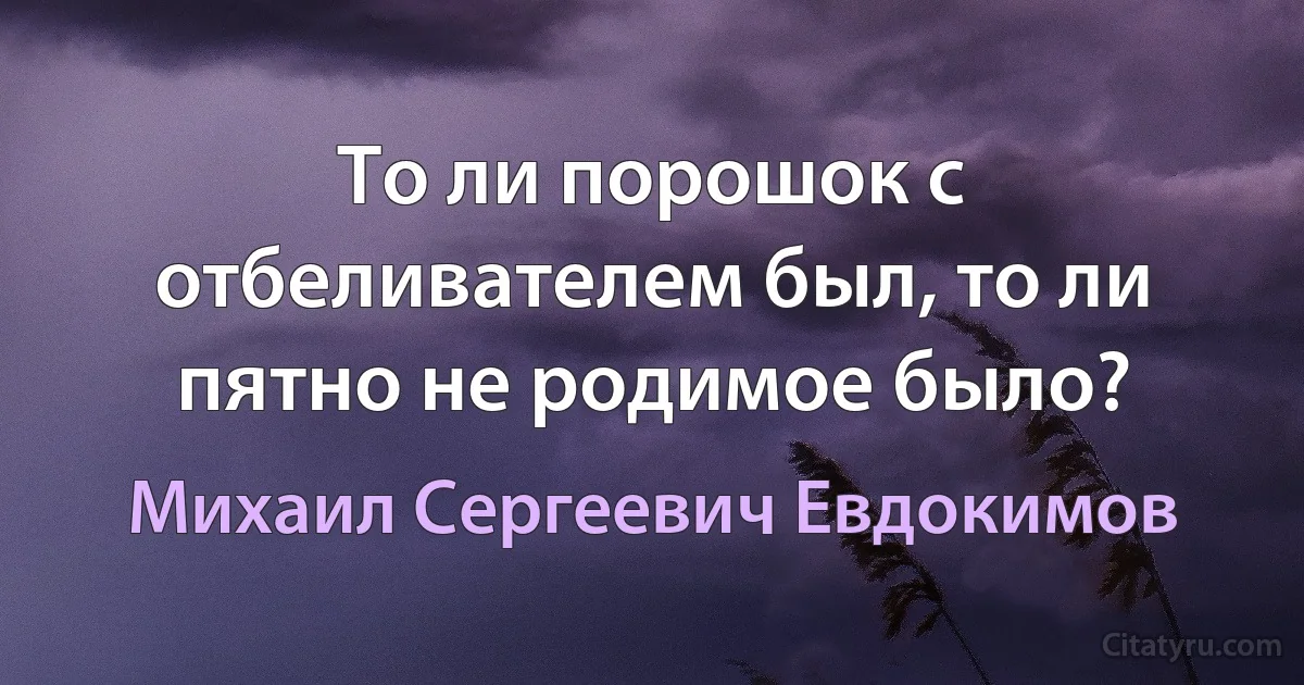 То ли порошок с отбеливателем был, то ли пятно не родимое было? (Михаил Сергеевич Евдокимов)