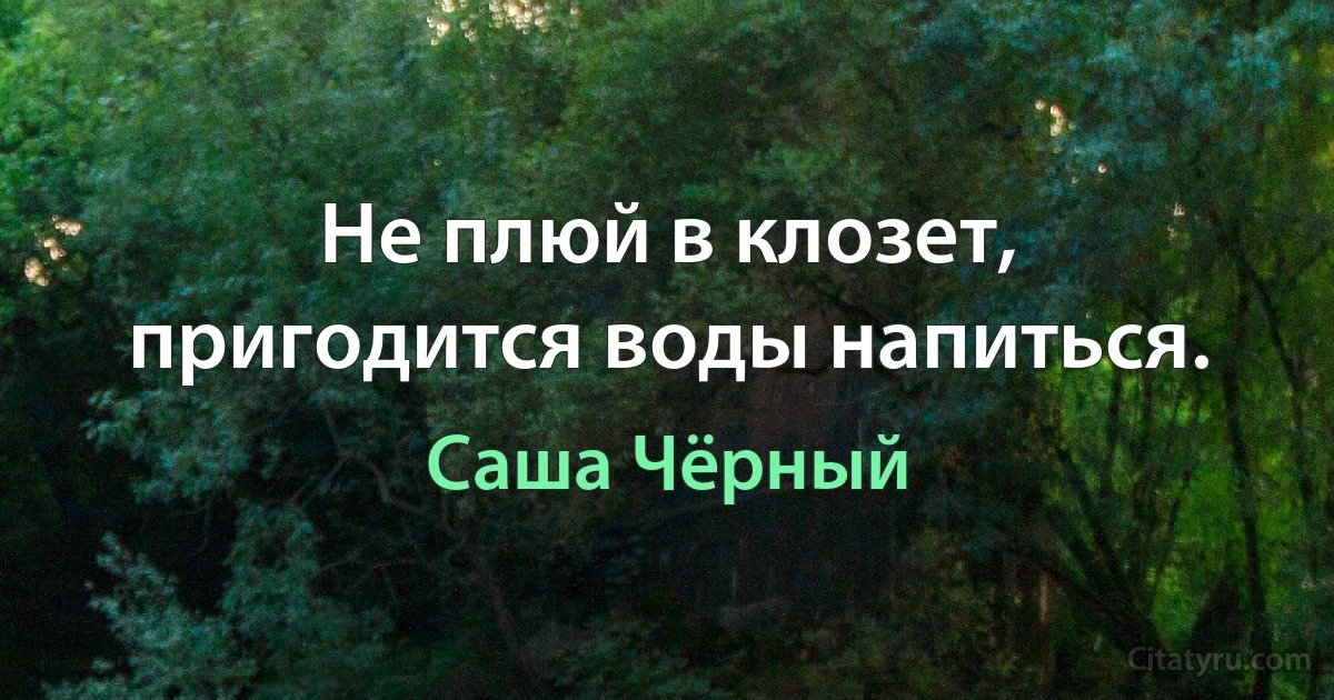 Не плюй в клозет, пригодится воды напиться. (Саша Чёрный)