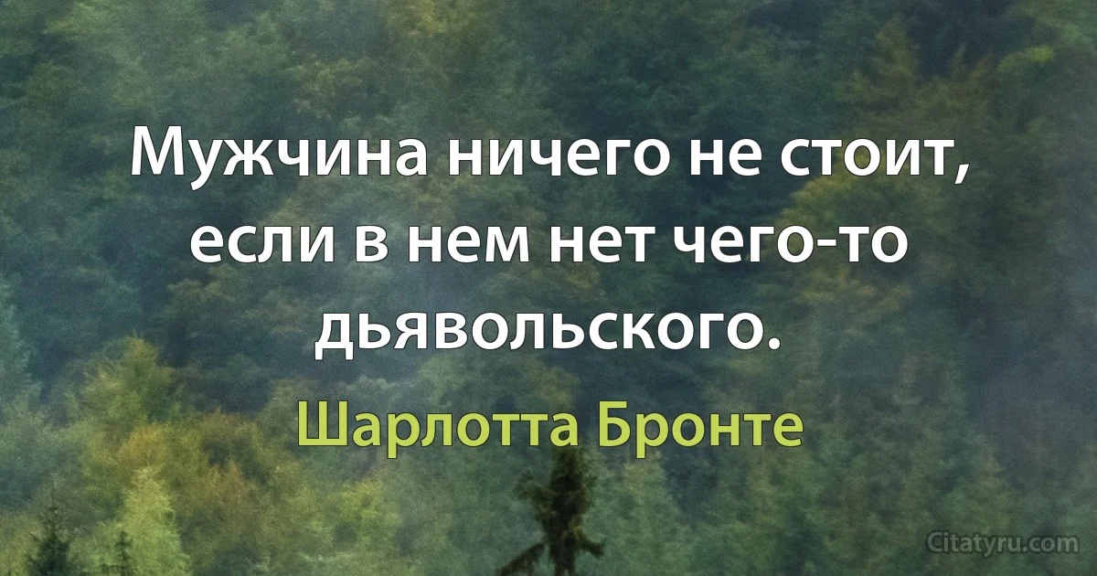 Мужчина ничего не стоит, если в нем нет чего-то дьявольского. (Шарлотта Бронте)