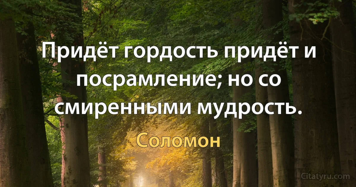 Придёт гордость придёт и посрамление; но со смиренными мудрость. (Соломон)