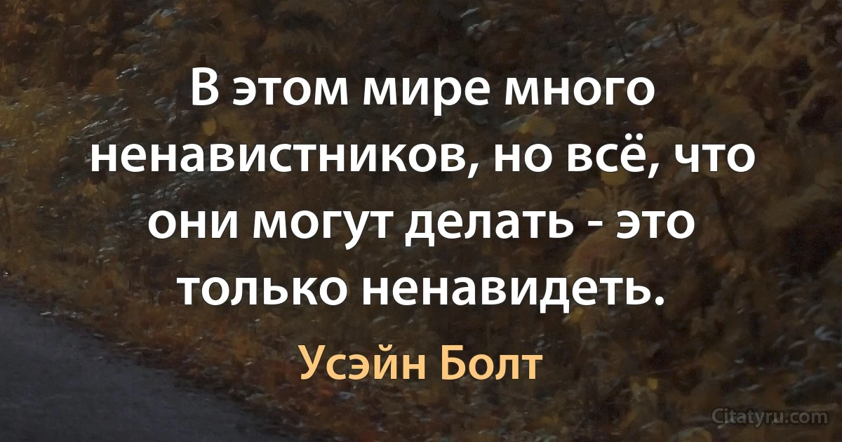 В этом мире много ненавистников, но всё, что они могут делать - это только ненавидеть. (Усэйн Болт)