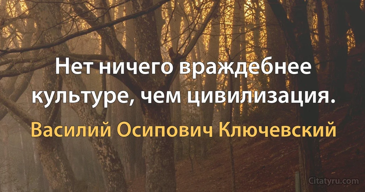 Нет ничего враждебнее культуре, чем цивилизация. (Василий Осипович Ключевский)