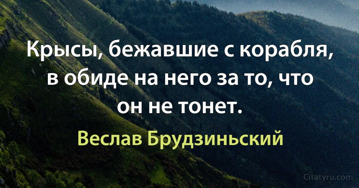 Крысы, бежавшие с корабля, в обиде на него за то, что он не тонет. (Веслав Брудзиньский)