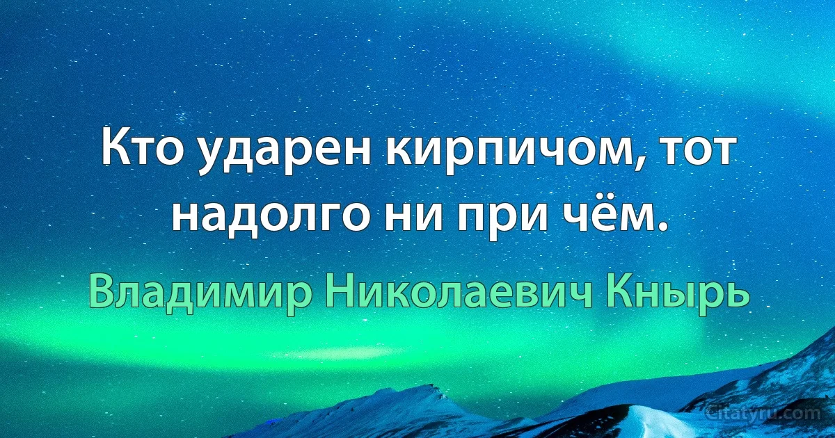 Кто ударен кирпичом, тот надолго ни при чём. (Владимир Николаевич Кнырь)