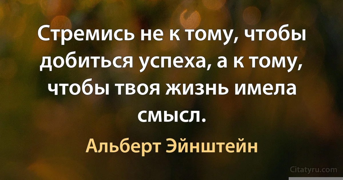 Стремись не к тому, чтобы добиться успеха, а к тому, чтобы твоя жизнь имела смысл. (Альберт Эйнштейн)