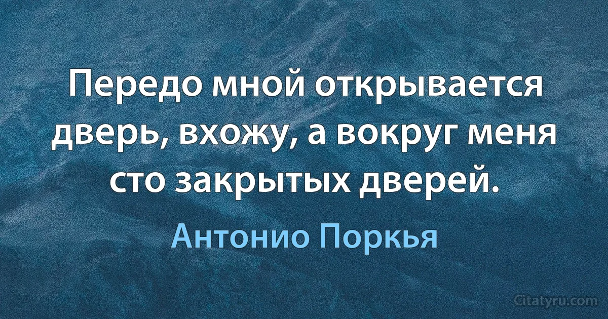 Передо мной открывается дверь, вхожу, а вокруг меня сто закрытых дверей. (Антонио Поркья)