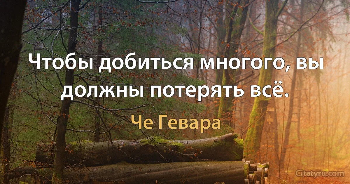 Чтобы добиться многого, вы должны потерять всё. (Че Гевара)