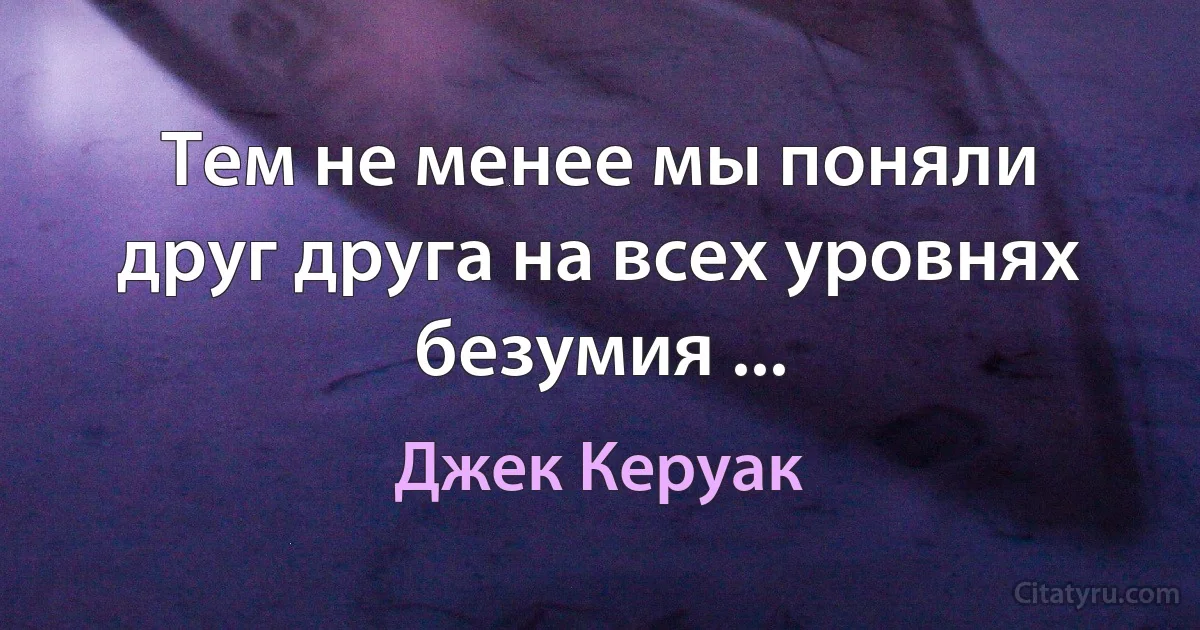 Тем не менее мы поняли друг друга на всех уровнях безумия ... (Джек Керуак)