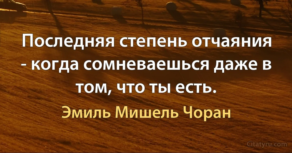 Последняя степень отчаяния - когда сомневаешься даже в том, что ты есть. (Эмиль Мишель Чоран)