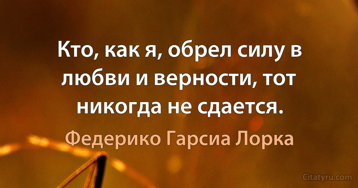 Кто, как я, обрел силу в любви и верности, тот никогда не сдается. (Федерико Гарсиа Лорка)