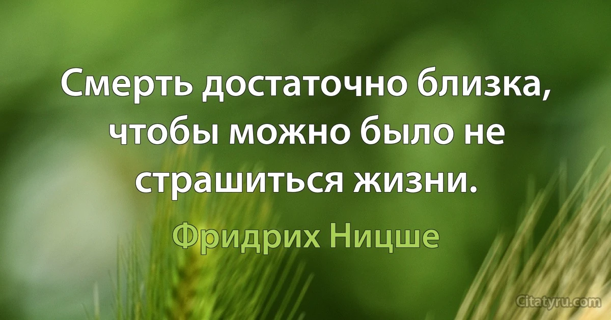 Смерть достаточно близка, чтобы можно было не страшиться жизни. (Фридрих Ницше)