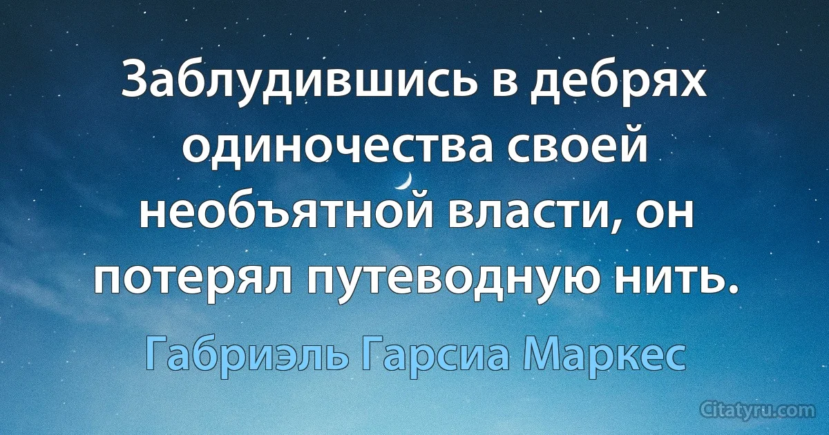 Заблудившись в дебрях одиночества своей необъятной власти, он потерял путеводную нить. (Габриэль Гарсиа Маркес)