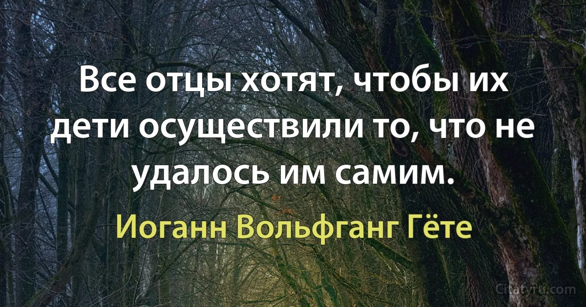 Все отцы хотят, чтобы их дети осуществили то, что не удалось им самим. (Иоганн Вольфганг Гёте)