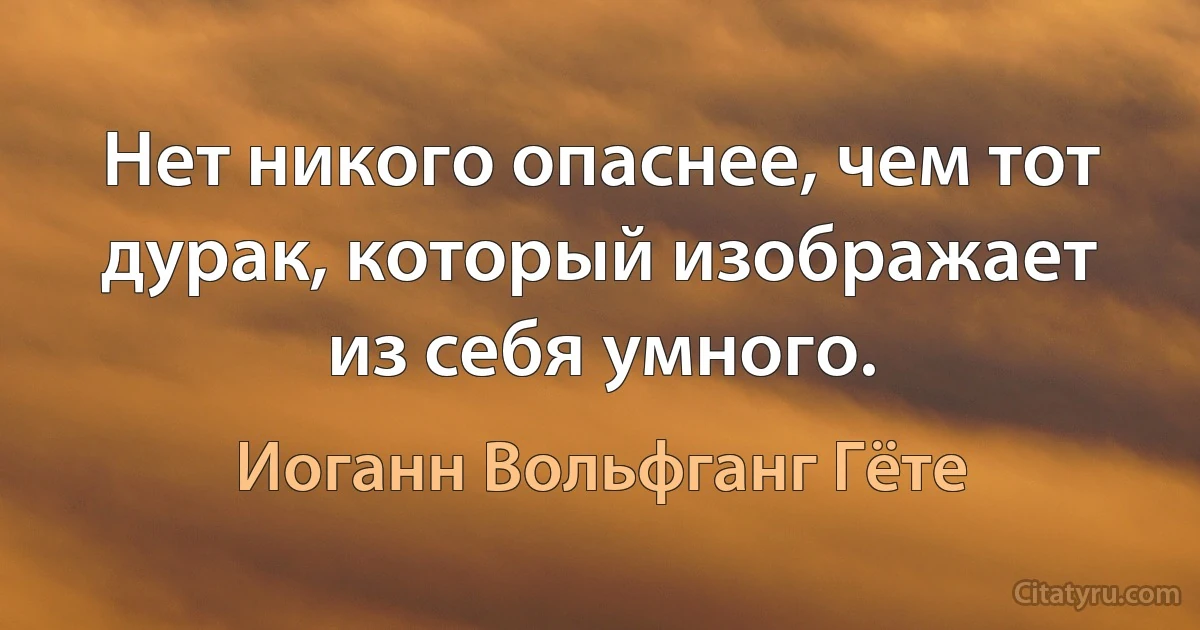 Нет никого опаснее, чем тот дурак, который изображает из себя умного. (Иоганн Вольфганг Гёте)