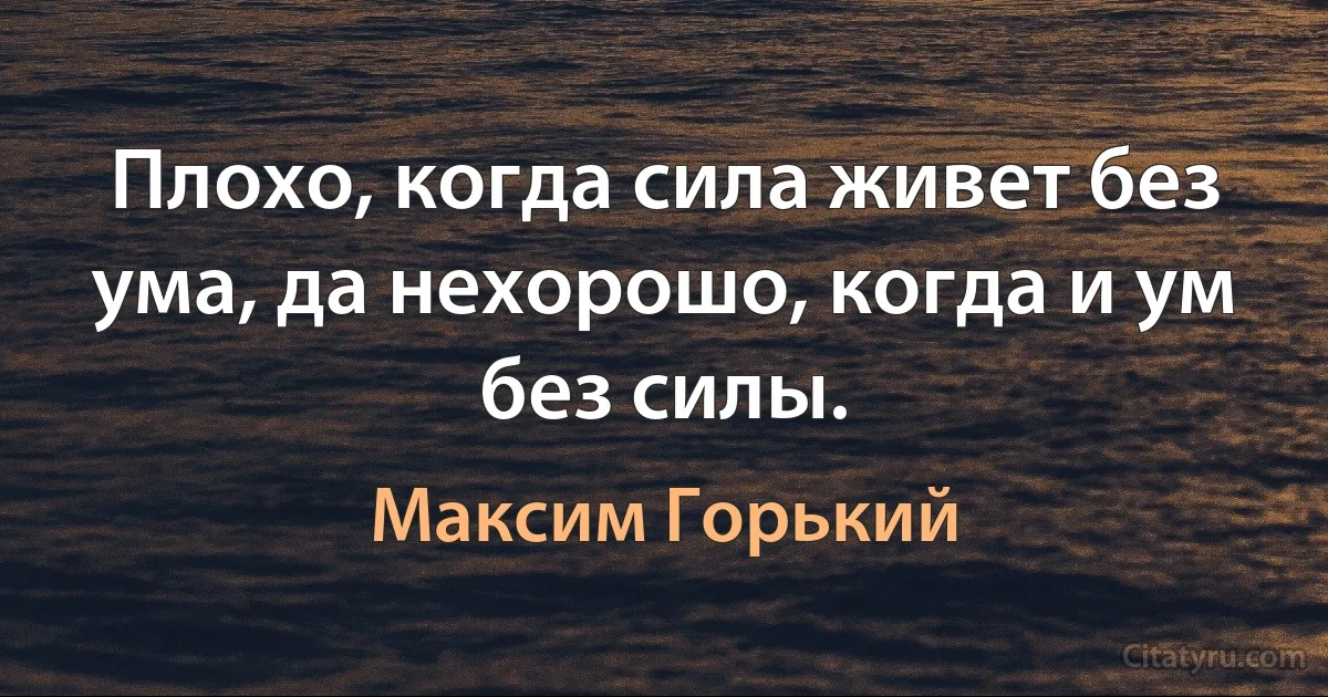 Плохо, когда сила живет без ума, да нехорошо, когда и ум без силы. (Максим Горький)