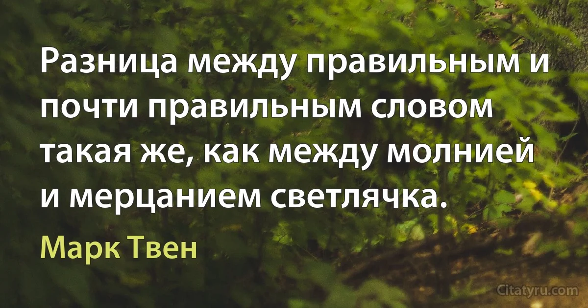 Разница между правильным и почти правильным словом такая же, как между молнией и мерцанием светлячка. (Марк Твен)