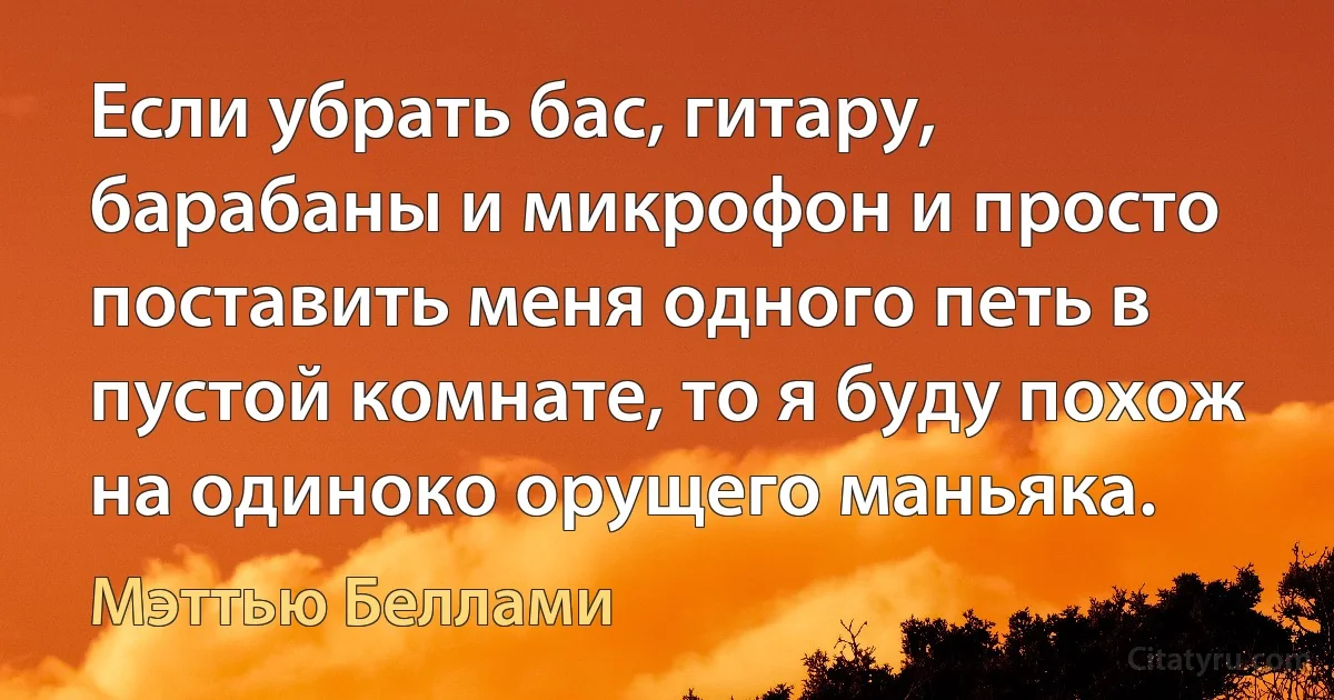 Если убрать бас, гитару, барабаны и микрофон и просто поставить меня одного петь в пустой комнате, то я буду похож на одиноко орущего маньяка. (Мэттью Беллами)