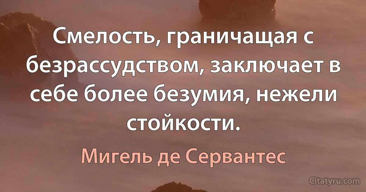 Смелость, граничащая с безрассудством, заключает в себе более безумия, нежели стойкости. (Мигель де Сервантес)