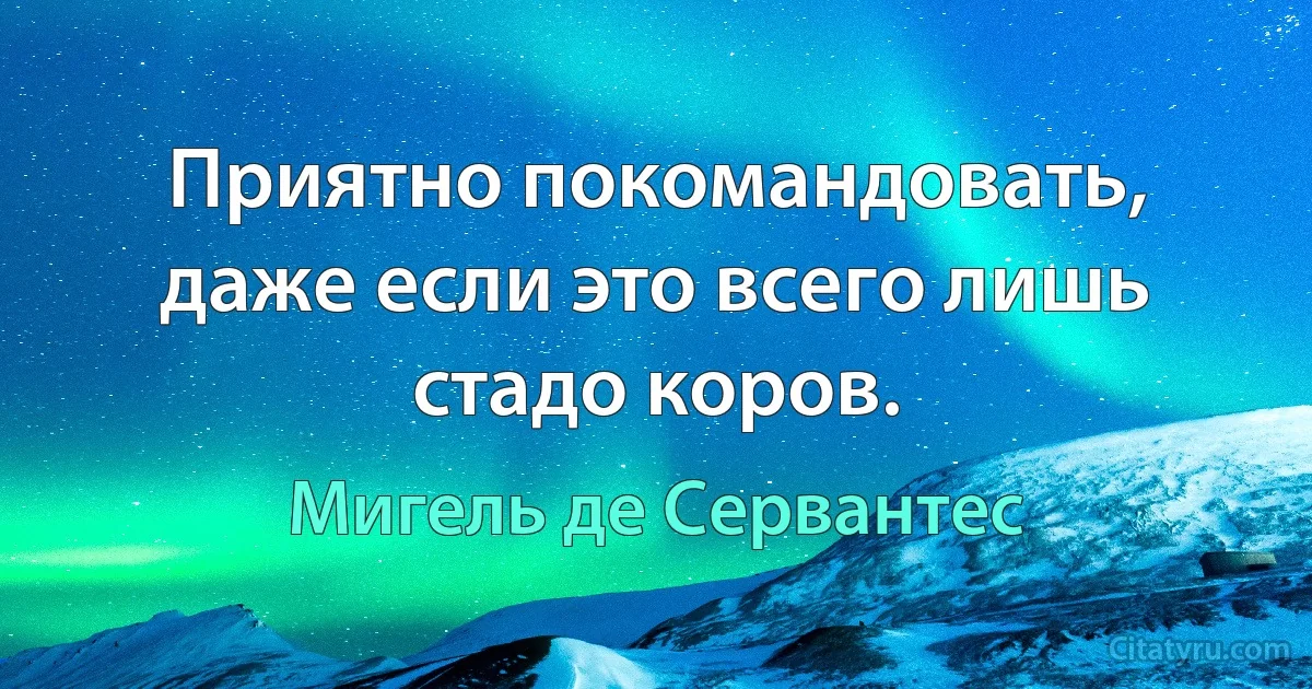 Приятно покомандовать, даже если это всего лишь стадо коров. (Мигель де Сервантес)