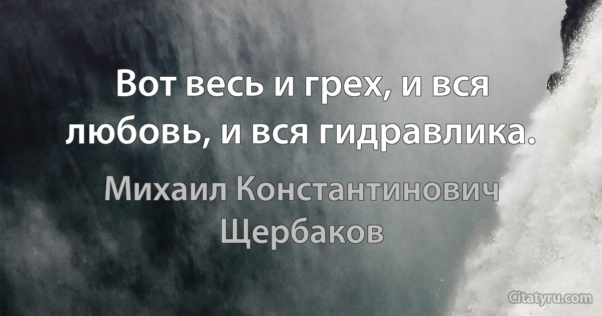 Вот весь и грех, и вся любовь, и вся гидравлика. (Михаил Константинович Щербаков)