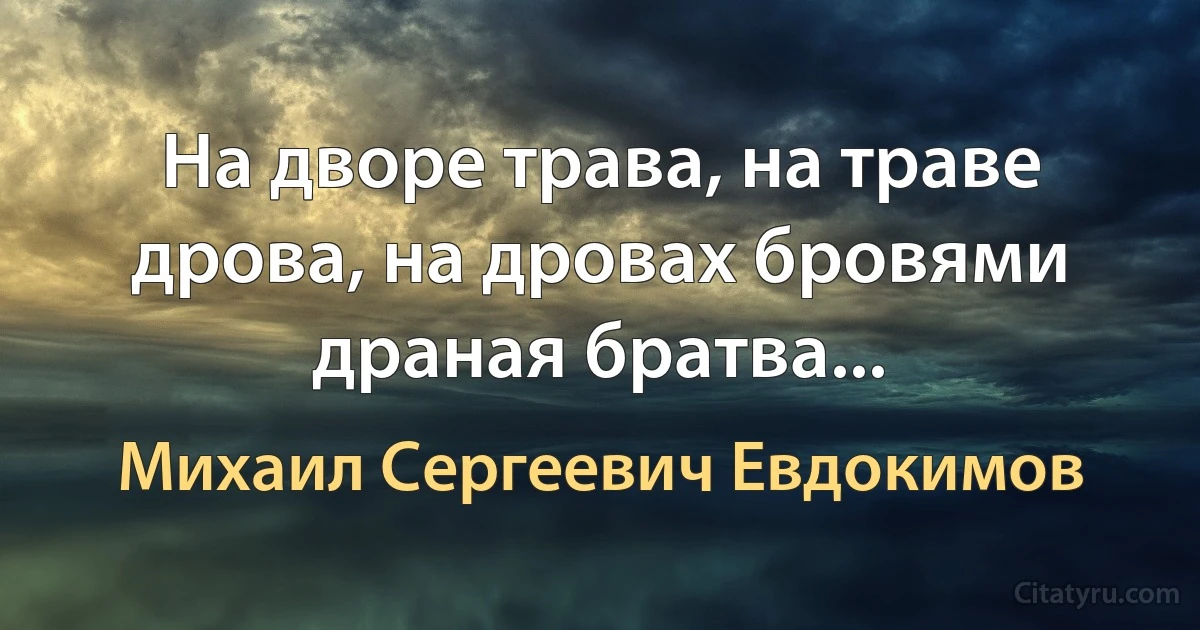 На дворе трава, на траве дрова, на дровах бровями драная братва... (Михаил Сергеевич Евдокимов)