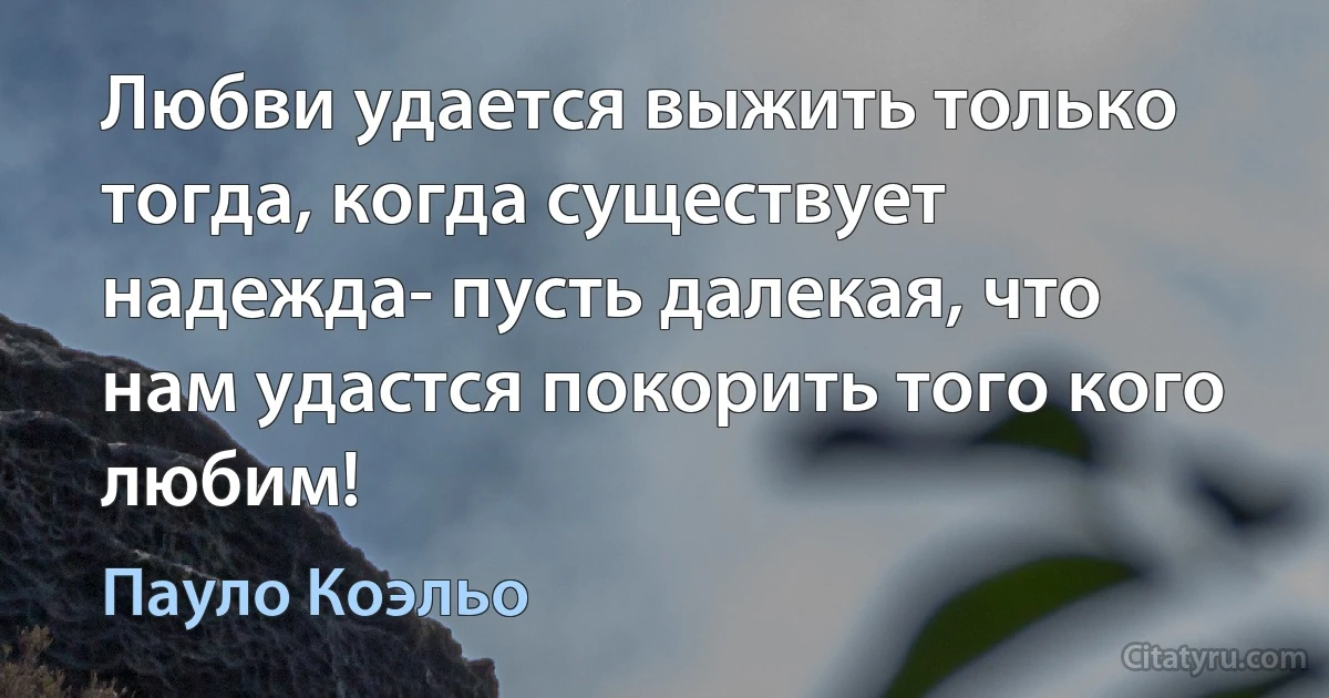 Любви удается выжить только тогда, когда существует надежда- пусть далекая, что нам удастся покорить того кого любим! (Пауло Коэльо)