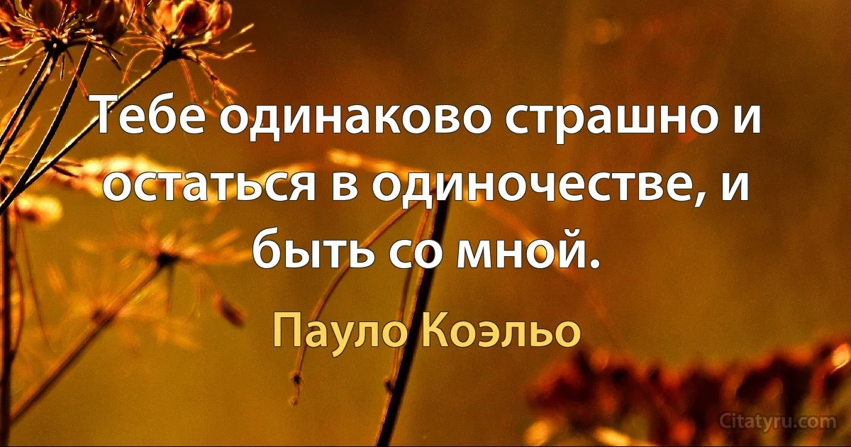 Тебе одинаково страшно и остаться в одиночестве, и быть со мной. (Пауло Коэльо)