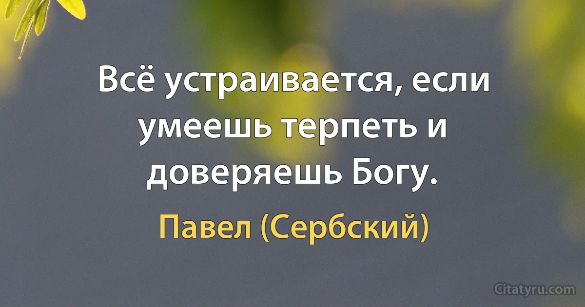 Всё устраивается, если умеешь терпеть и доверяешь Богу. (Павел (Сербский))