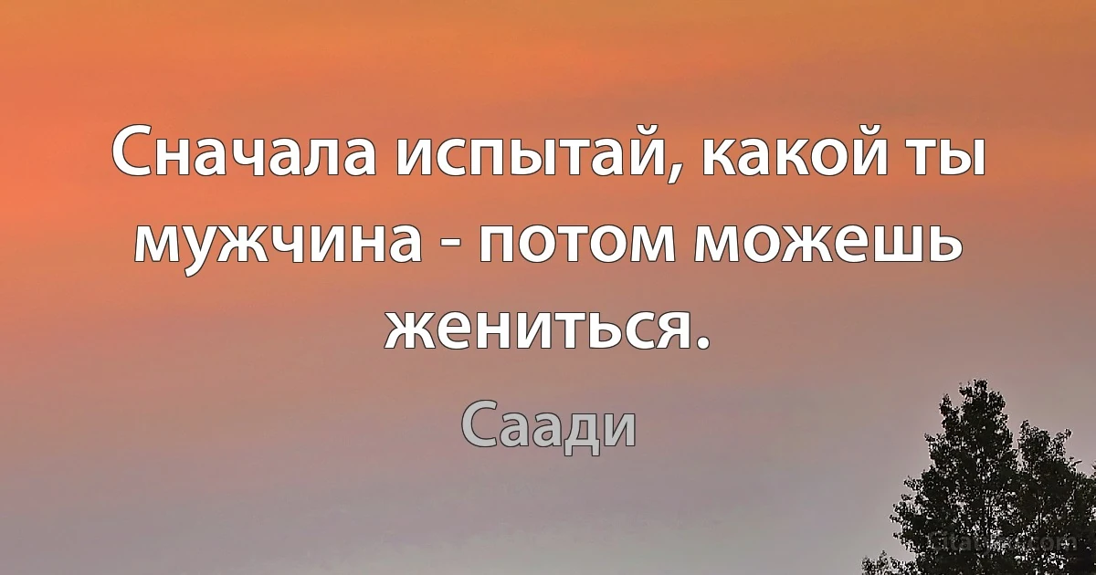 Сначала испытай, какой ты мужчина - потом можешь жениться. (Саади)