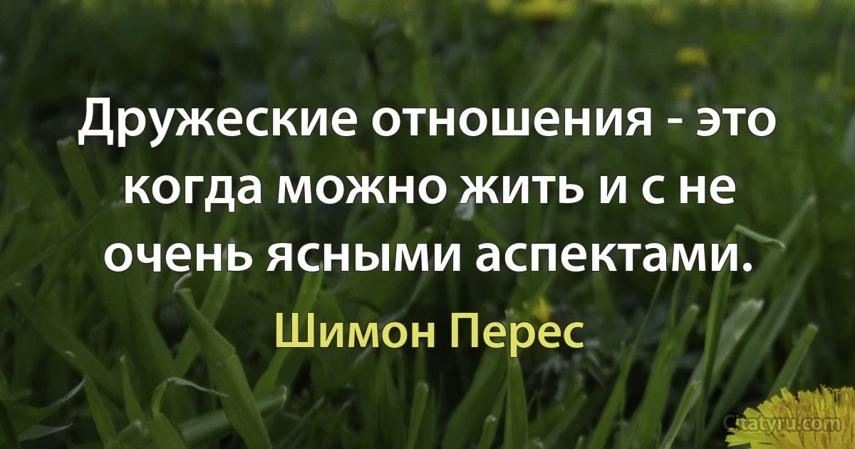 Дружеские отношения - это когда можно жить и с не очень ясными аспектами. (Шимон Перес)