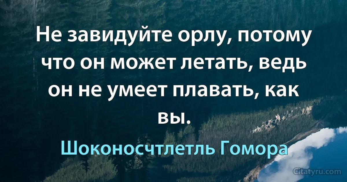 Не завидуйте орлу, потому что он может летать, ведь он не умеет плавать, как вы. (Шоконосчтлетль Гомора)