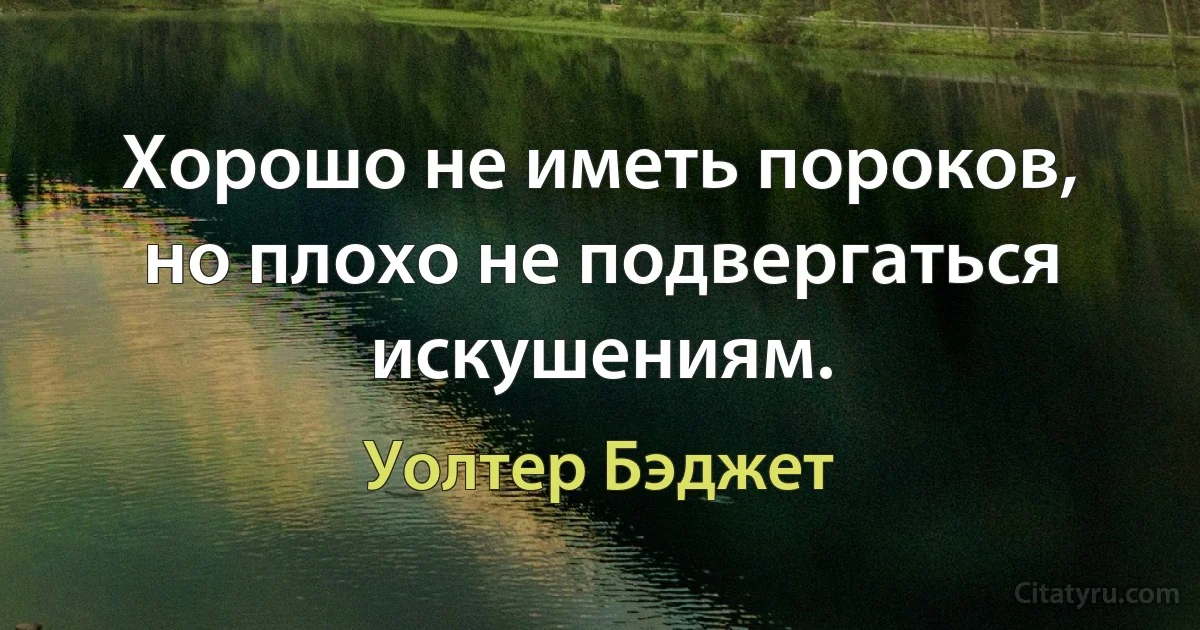 Хорошо не иметь пороков, но плохо не подвергаться искушениям. (Уолтер Бэджет)