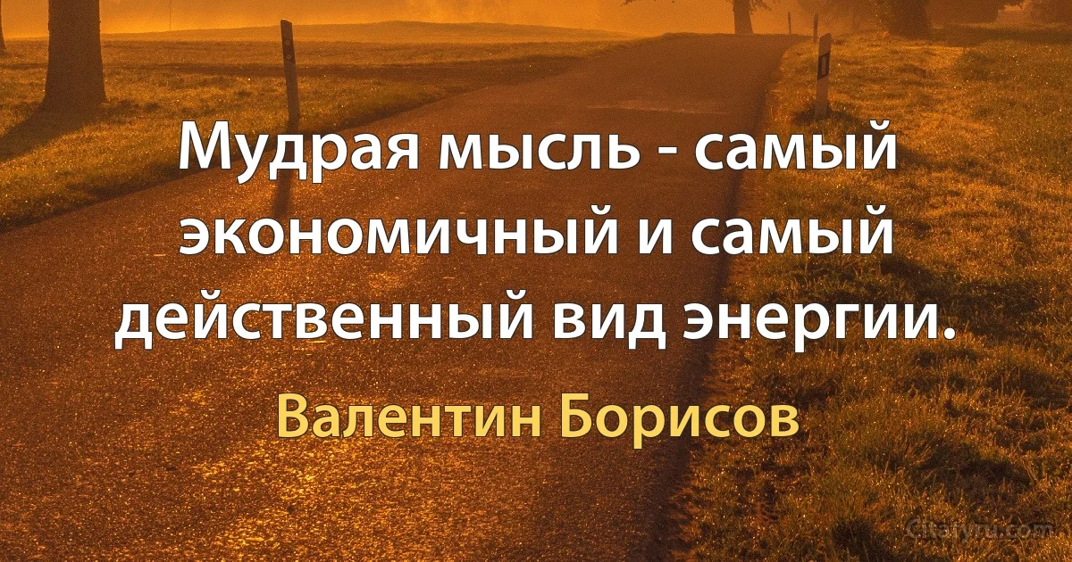 Мудрая мысль - самый экономичный и самый действенный вид энергии. (Валентин Борисов)