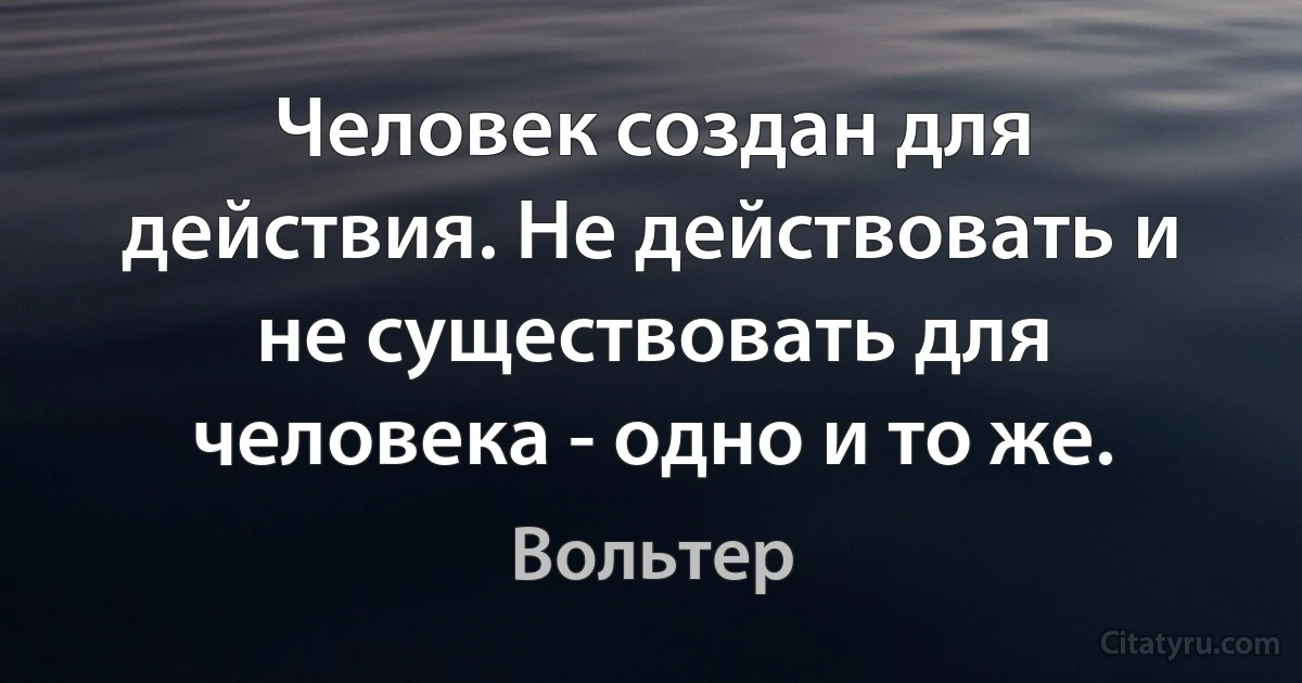 Человек создан для действия. Не действовать и не существовать для человека - одно и то же. (Вольтер)