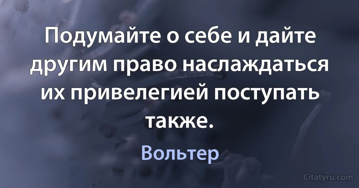 Подумайте о себе и дайте другим право наслаждаться их привелегией поступать также. (Вольтер)