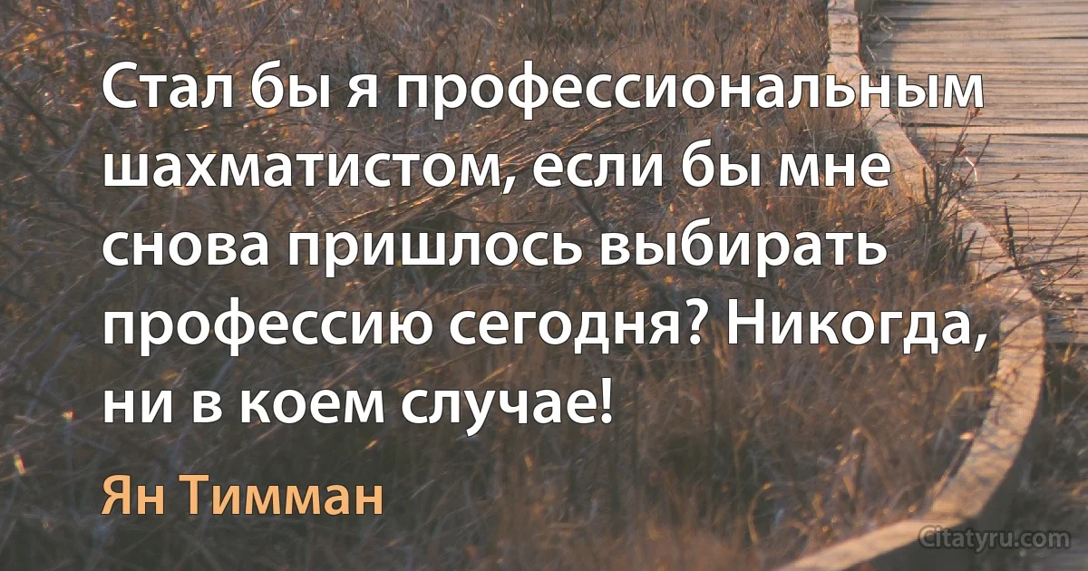 Стал бы я профессиональным шахматистом, если бы мне снова пришлось выбирать профессию сегодня? Никогда, ни в коем случае! (Ян Тимман)