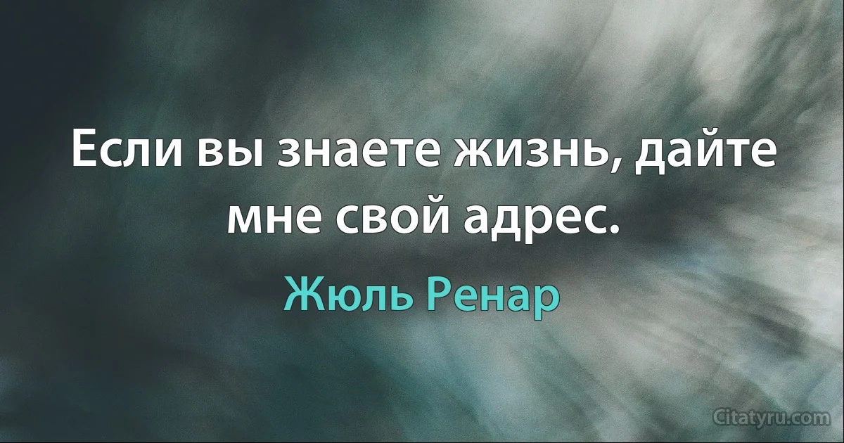 Если вы знаете жизнь, дайте мне свой адрес. (Жюль Ренар)