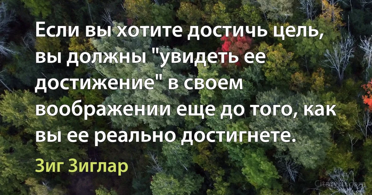 Если вы хотите достичь цель, вы должны "увидеть ее достижение" в своем воображении еще до того, как вы ее реально достигнете. (Зиг Зиглар)