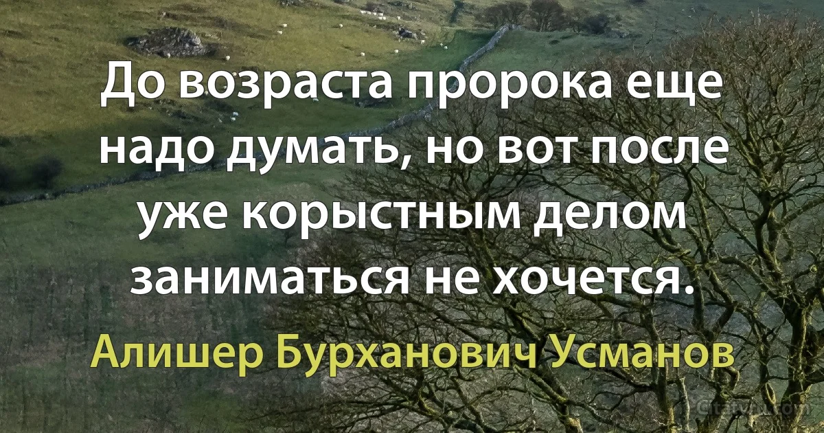 До возраста пророка еще надо думать, но вот после уже корыстным делом заниматься не хочется. (Алишер Бурханович Усманов)