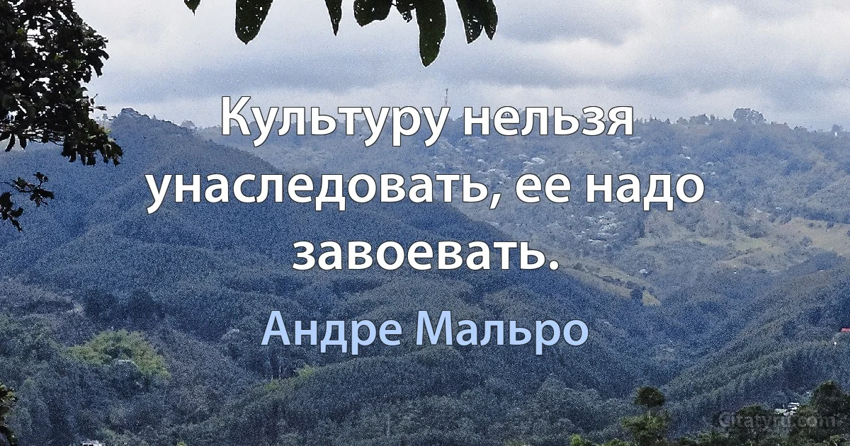 Культуру нельзя унаследовать, ее надо завоевать. (Андре Мальро)