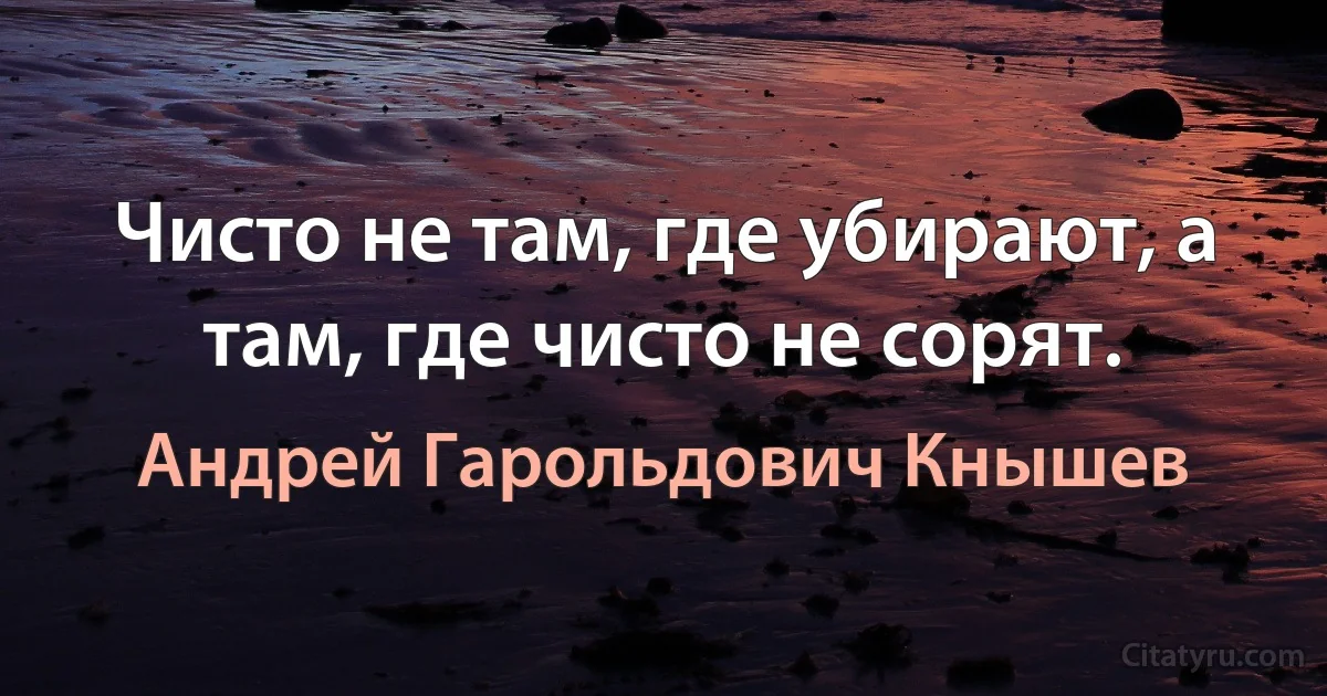 Чисто не там, где убирают, а там, где чисто не сорят. (Андрей Гарольдович Кнышев)