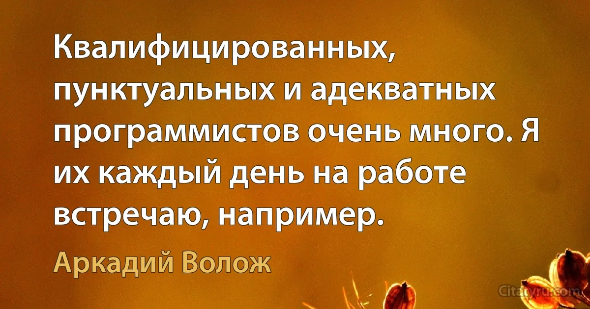 Квалифицированных, пунктуальных и адекватных программистов очень много. Я их каждый день на работе встречаю, например. (Аркадий Волож)