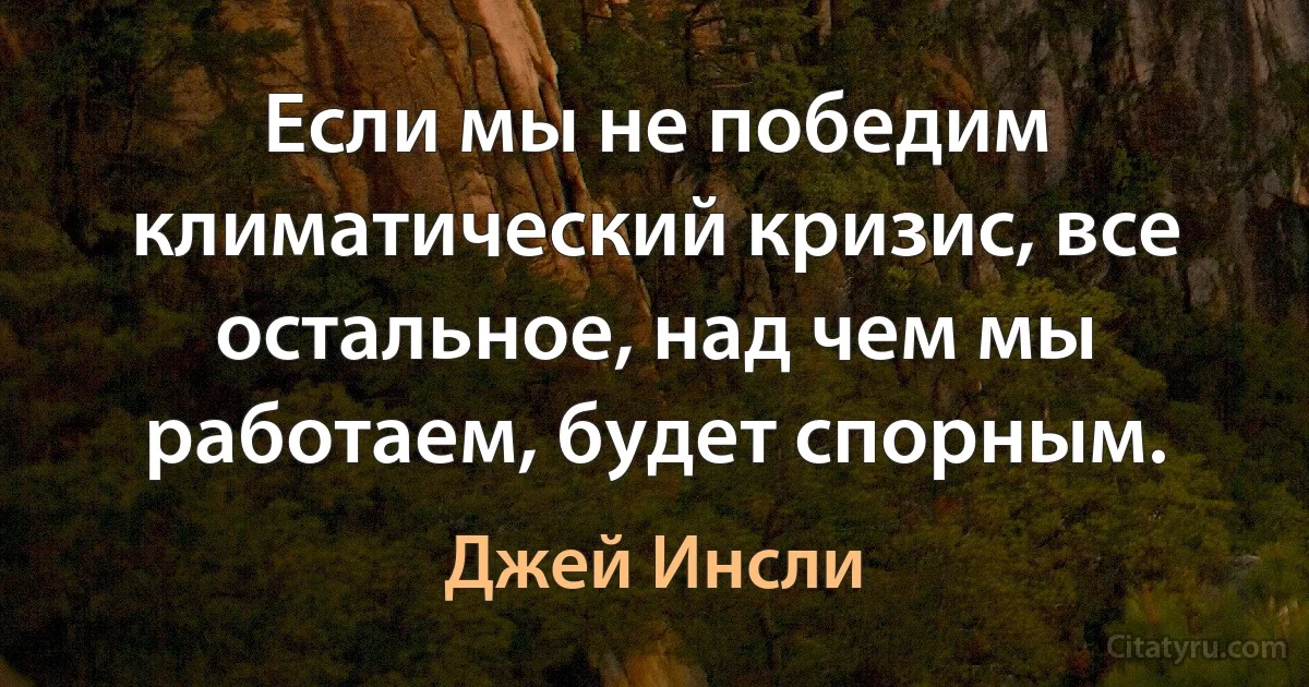 Если мы не победим климатический кризис, все остальное, над чем мы работаем, будет спорным. (Джей Инсли)