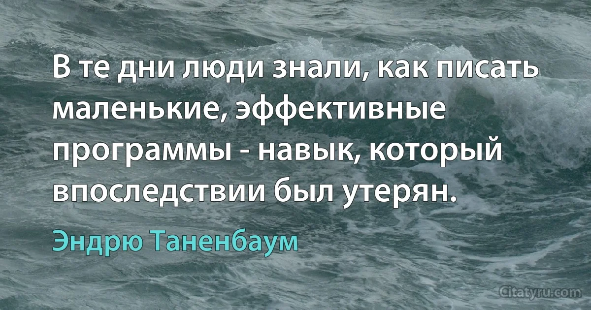 В те дни люди знали, как писать маленькие, эффективные программы - навык, который впоследствии был утерян. (Эндрю Таненбаум)