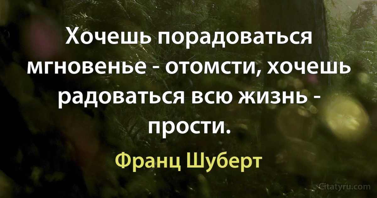 Хочешь порадоваться мгновенье - отомсти, хочешь радоваться всю жизнь - прости. (Франц Шуберт)