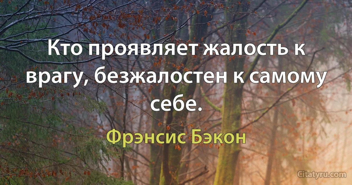 Кто проявляет жалость к врагу, безжалостен к самому себе. (Фрэнсис Бэкон)