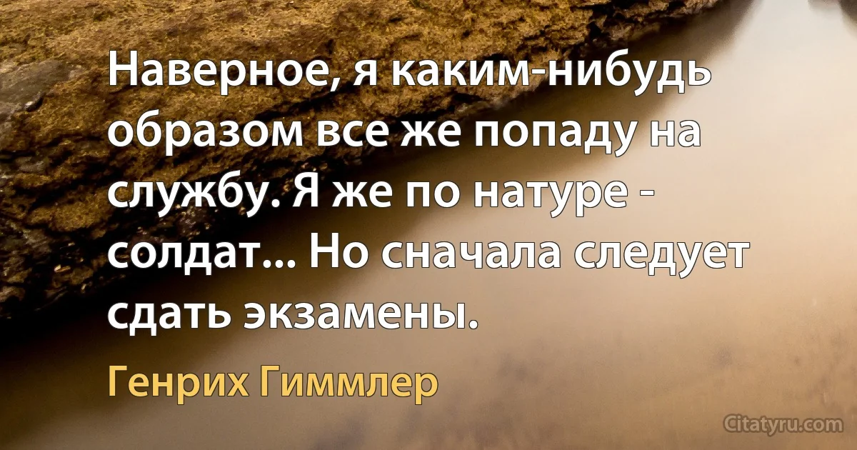 Наверное, я каким-нибудь образом все же попаду на службу. Я же по натуре - солдат... Но сначала следует сдать экзамены. (Генрих Гиммлер)